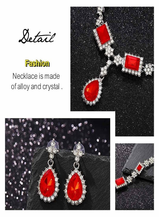 TWINKLEDE Red Rhinestone Necklace Jewelry Set Prom Necklace and Earring Accessories for Women (Red, One size) - Image 5